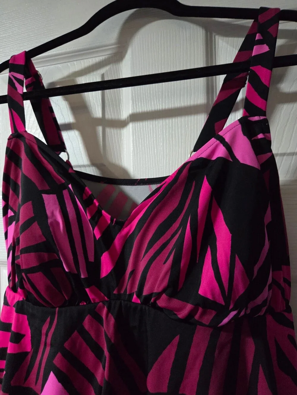 Tiered Zebra-Print One-Piece Swimdress in Hot Pink and Black